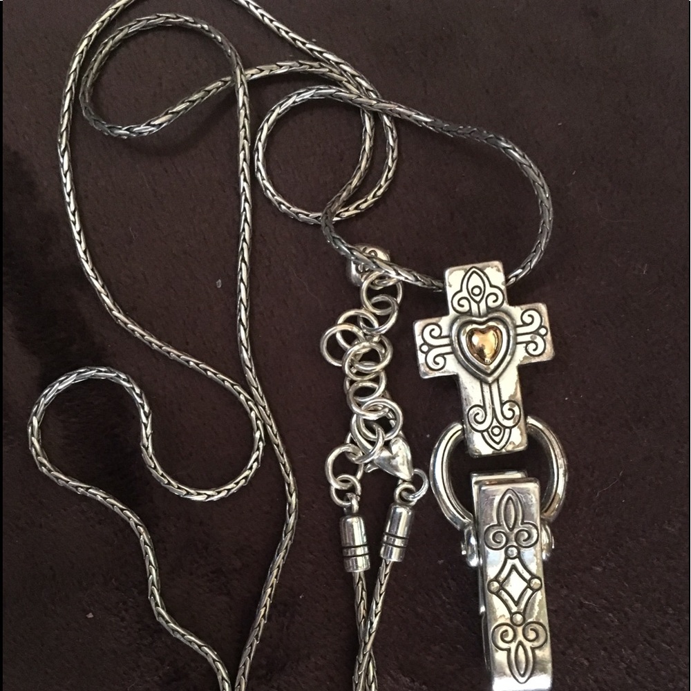 VTG BRIGHTON CROSS/BADGE ID CLIP HOLDER NECKLACE